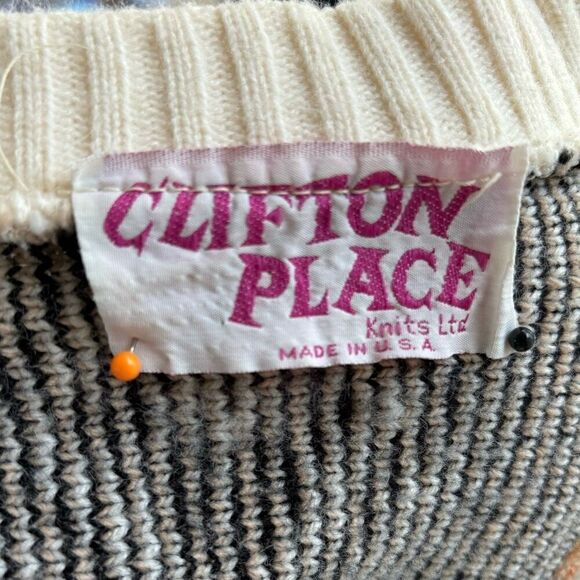 Vintage CLIFTON PLACE Brown Tan Slouchy Grandpa Southwestern Knit Sweater Sz L - Picture 8 of 8